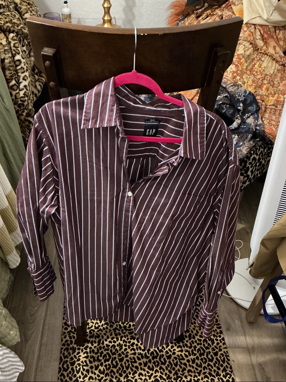 GAP Maroon and White Striped Button-Down Shirt